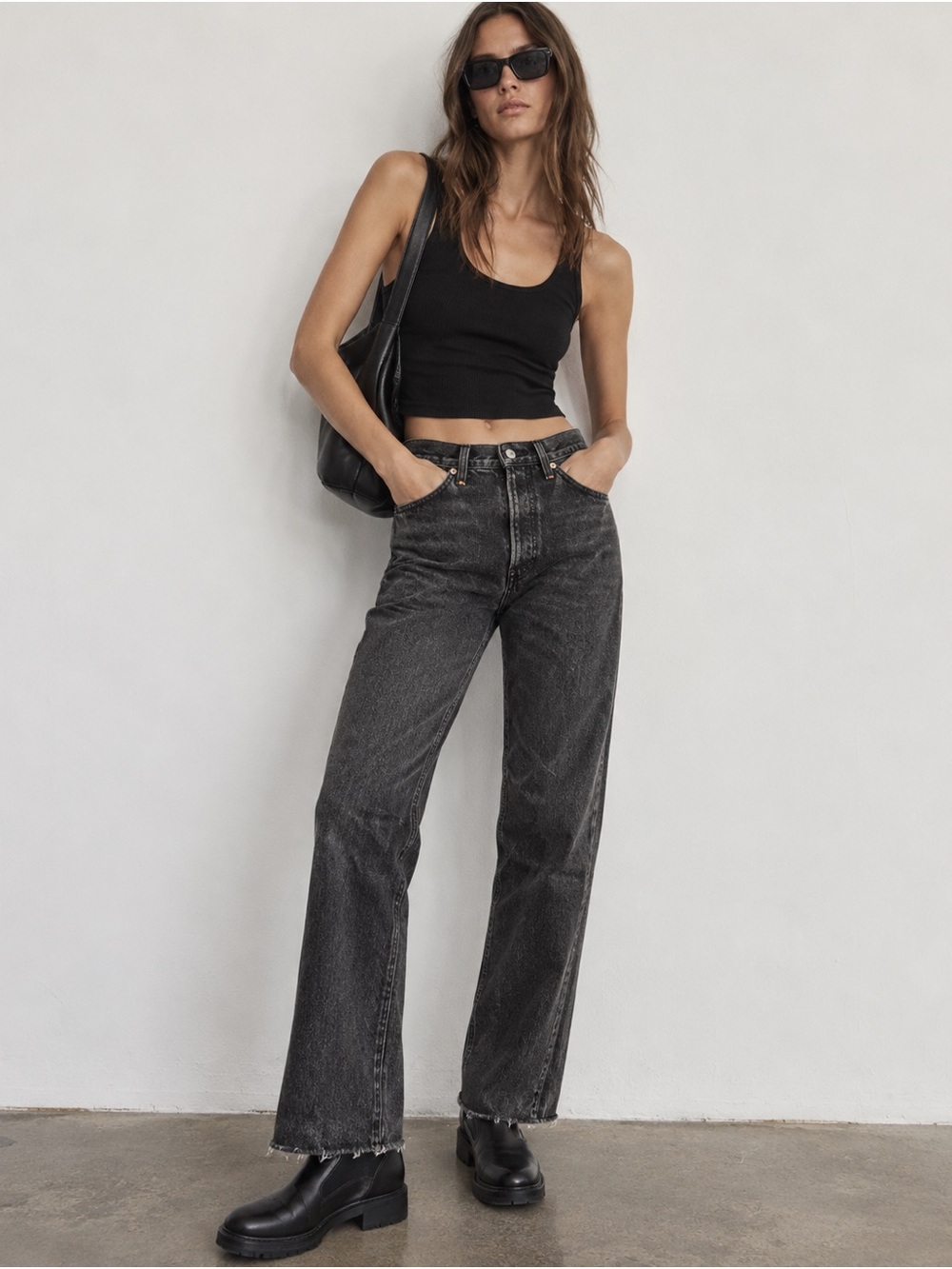 Rag & Bone Ruth Super High Rise Straight Jeans 24 Clean Black WDD20S266504CB